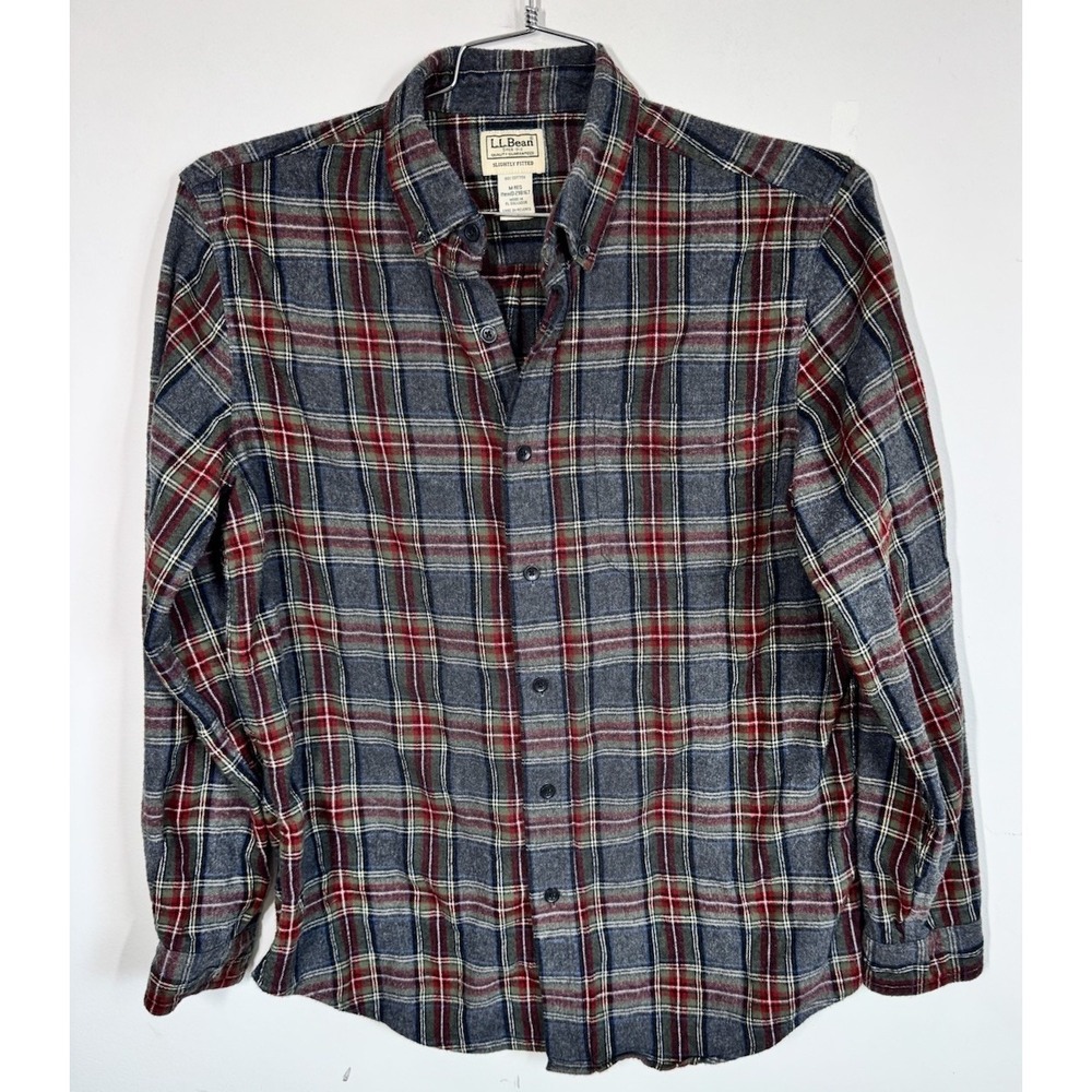 LL Bean Slightly Fitted Plaid Flannel Long Sleeve Button Down Shirt Men's M